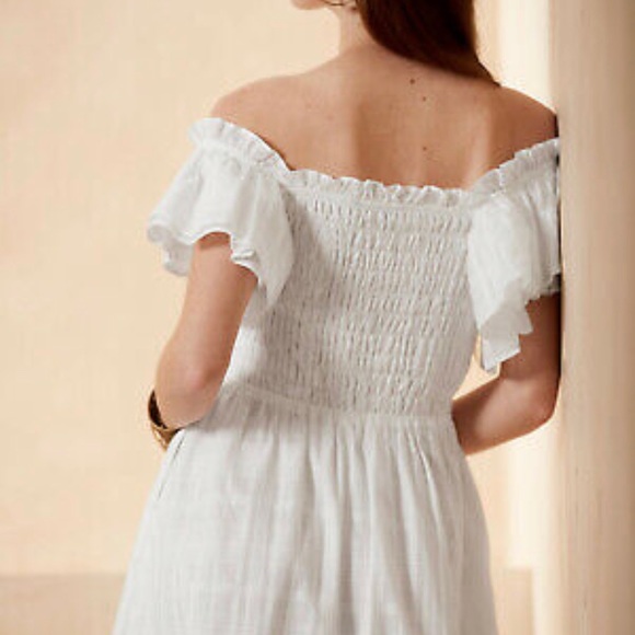 NWT: Banana Republic Smocked Ruffle Midi Dress - Picture 2 of 7